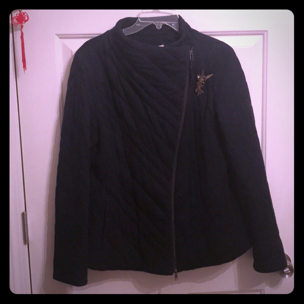 Eileen Fisher100%cotton fitted quilted navy jacket